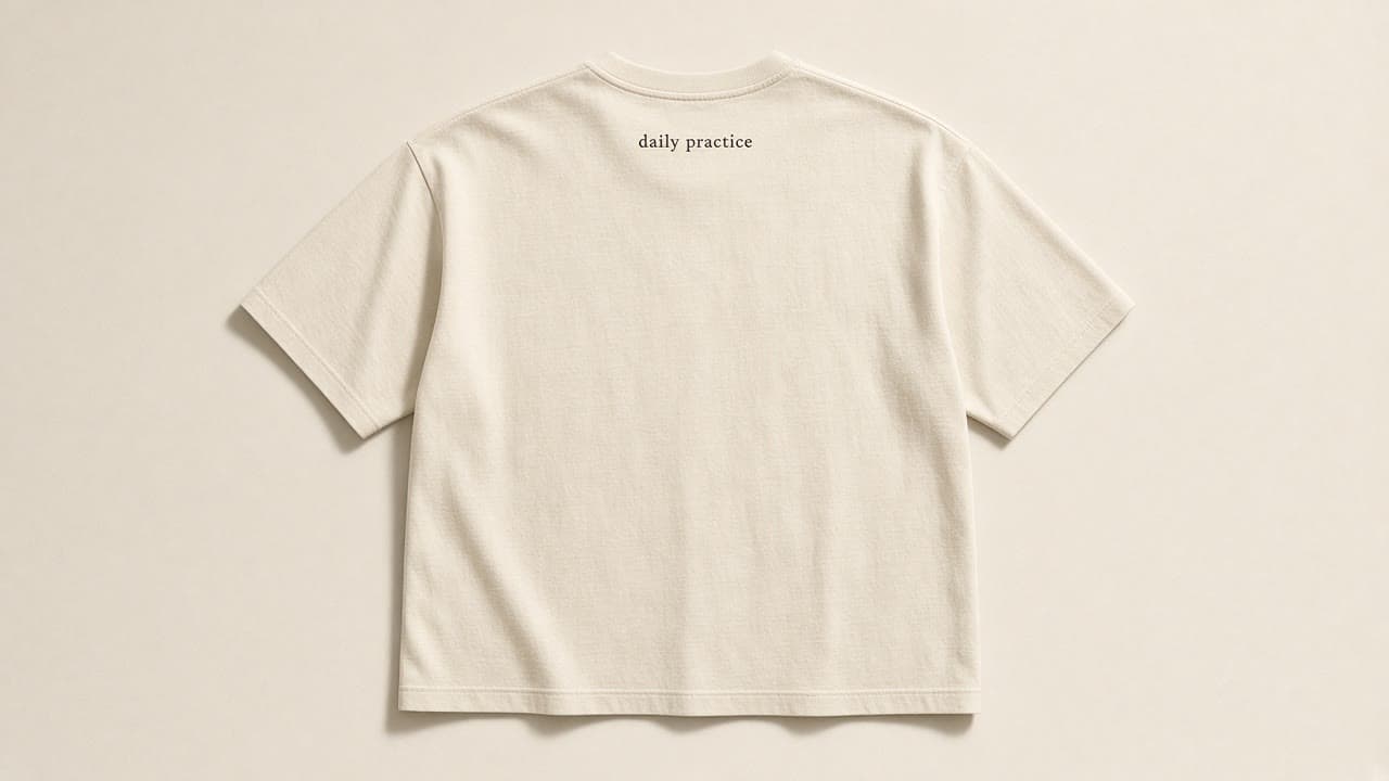 Daily Practice Tee in bone, on a bone studio backdrop