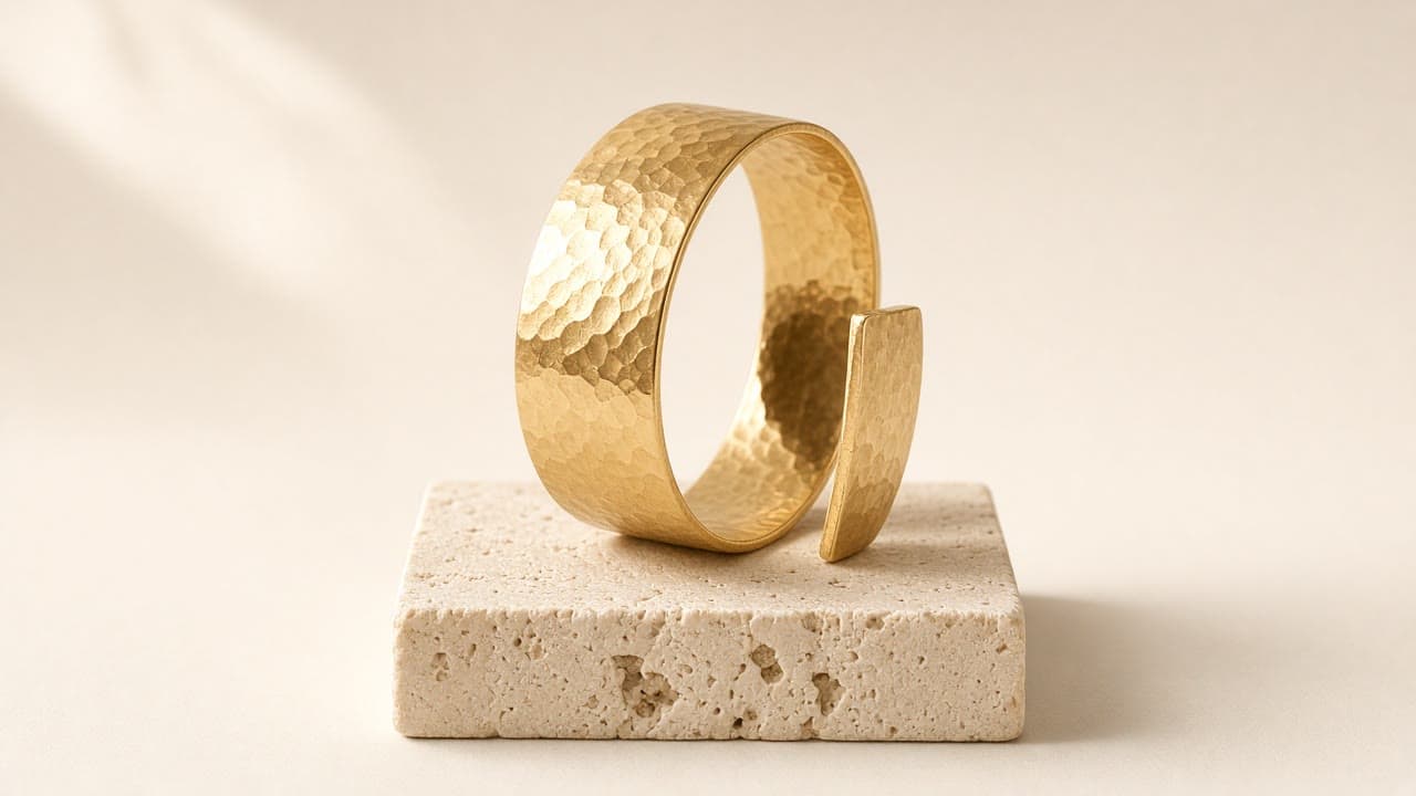 Promise Cuff in gold vermeil, on a bone studio backdrop