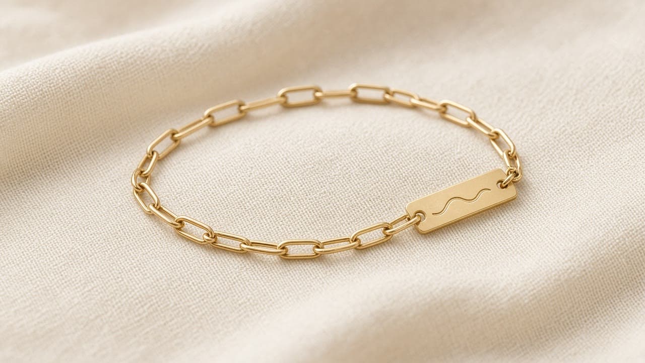 Intention Chain Bracelet in gold vermeil, on a bone studio backdrop